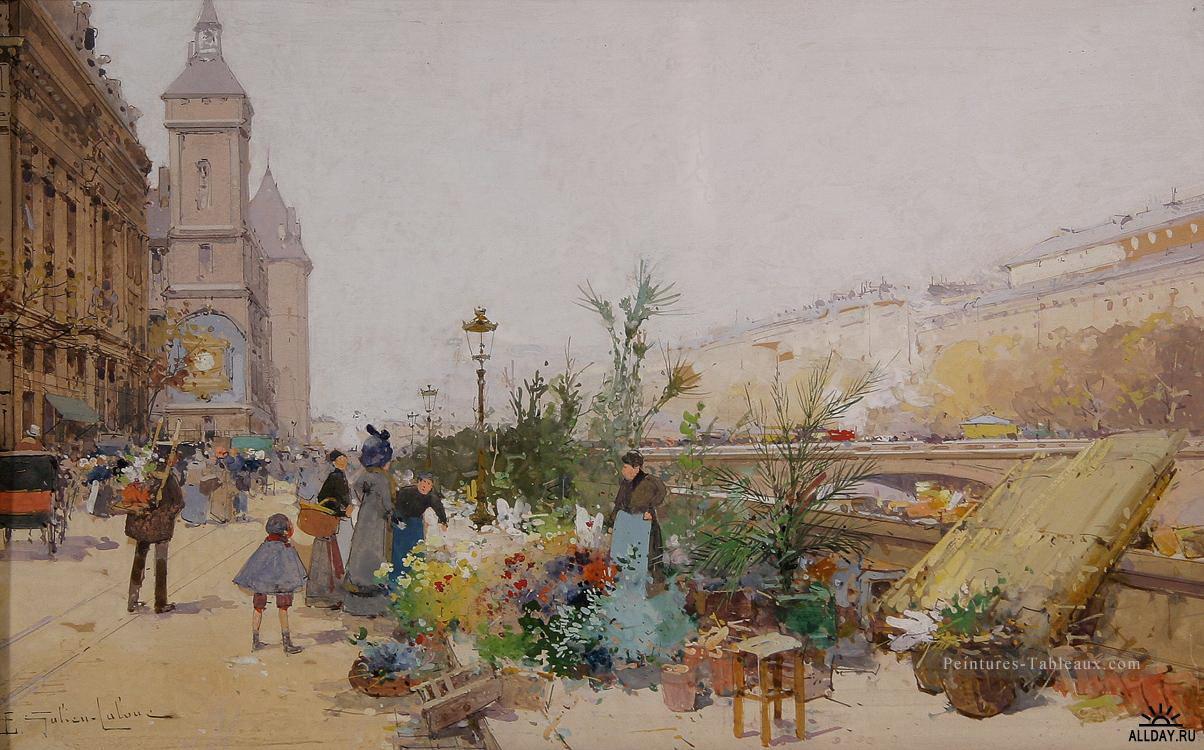 le marche aux fleurs et Eugene Galien Parisien Peintures à l'huile